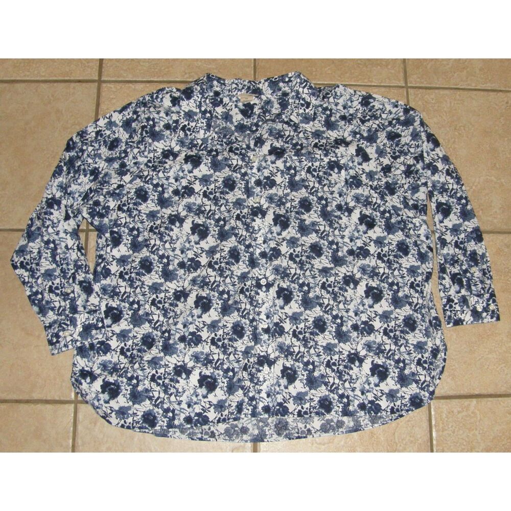 DULUTH Blue Floral Plus Sz 3X Casual or Dress Button Up Long Sleeve Cotton Shirt